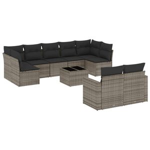 vidaXL 10-tlg. Garten-Sofagarnitur mit Kissen Grau Poly Rattan