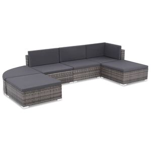 vidaXL 6-tlg. Garten-Lounge-Set mit Kissen Poly Rattan Grau