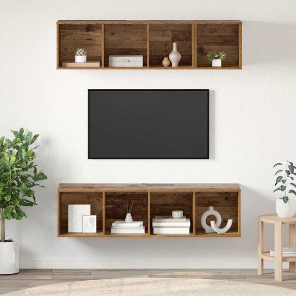 vidaXL TV-Schrankset Wandmontiert 3 pcs Altholz Holzwerkstoff