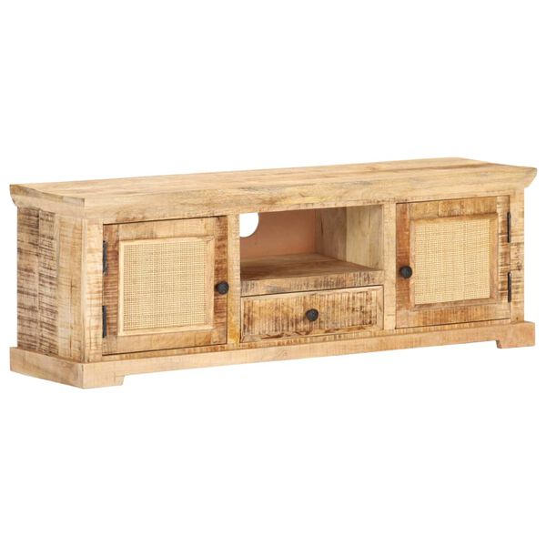 vidaXL TV-Schrank 120x30x40 cm Massivholz Mango und Naturgeflecht