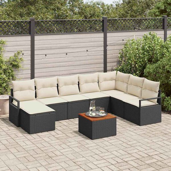vidaXL Gartensofa-set mit Kissen 9 pcs Schwarz Poly-Rattan