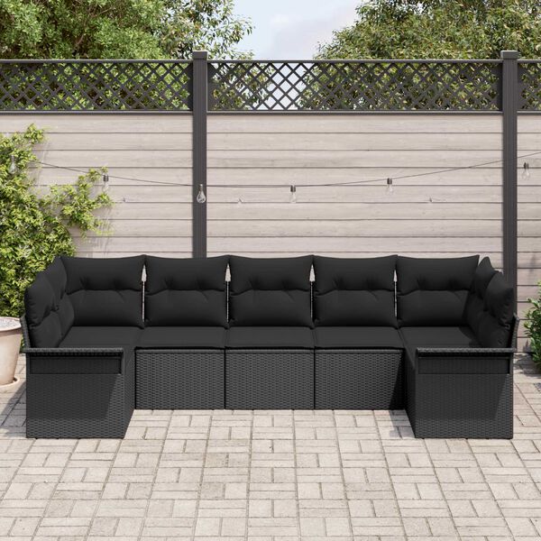 vidaXL Gartensofa-set mit Kissen 7 pcs Schwarz Poly-Rattan