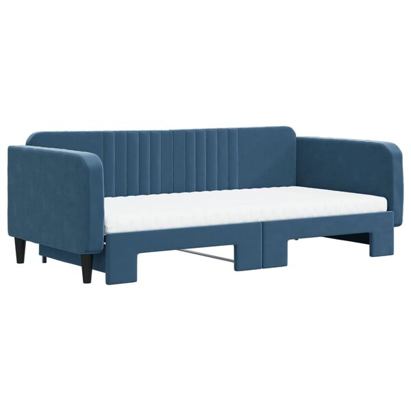 vidaXL Tagesbett Ausziehbar mit Matratzen Blau 100x200 cm Samt