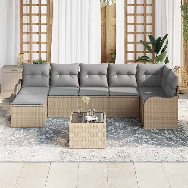 vidaXL Garten-Sofa-Set mit Kissen 8 pcs Beige und Hellgrau Poly Rattan