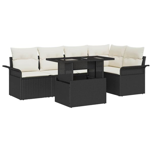 vidaXL Gartensofa-set mit Kissen 6 pcs Schwarz Poly-Rattan