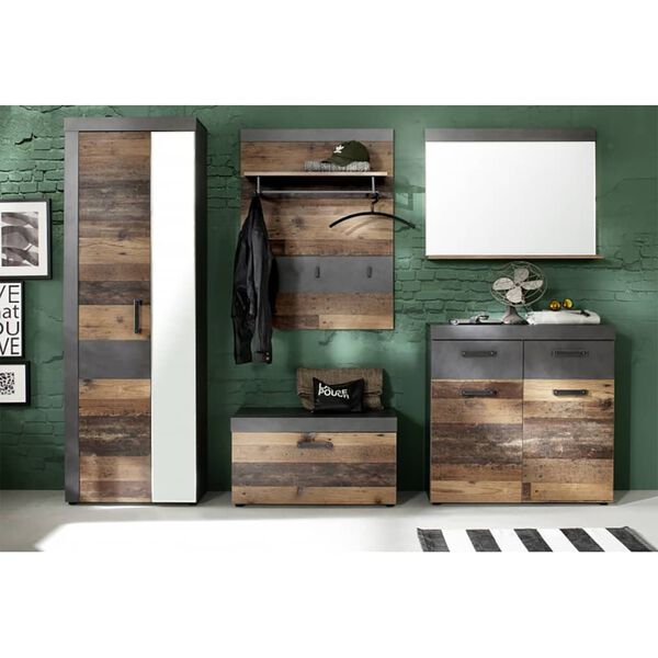 Trendteam Wandgarderobe Indy Altholz und Matera Grau