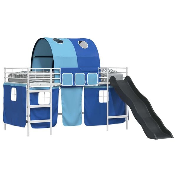vidaXL Kinder-Etagenbett Wei&szlig; und Blau 79,5 x 200 cm Metall