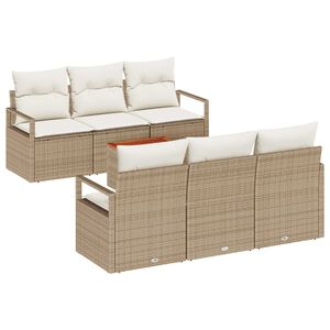 vidaXL Garten-Sofa-Set mit Kissen 7 pcs Beige Poly Rattan