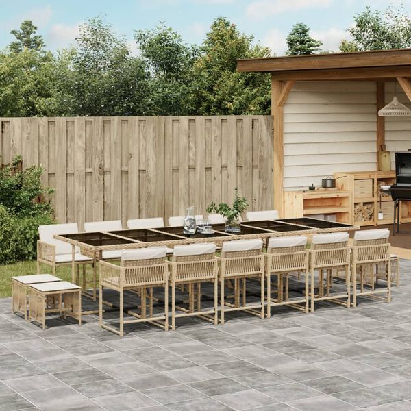 vidaXL 17-tlg. Garten-Essgruppe mit Kissen Beige Poly Rattan
