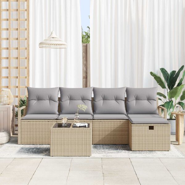 vidaXL Sofa Set mit Kissen mit Speicher Beige und Hellgrau Poly-Rattan