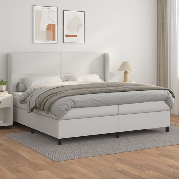 vidaXL Boxspringbett mit Matratze Wei&szlig; 200x200 cm Kunstleder