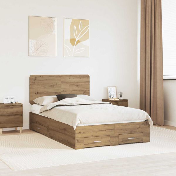 vidaXL Bettrahmen Artisan-Eiche 120 x 190 cm Holzwerkstoff
