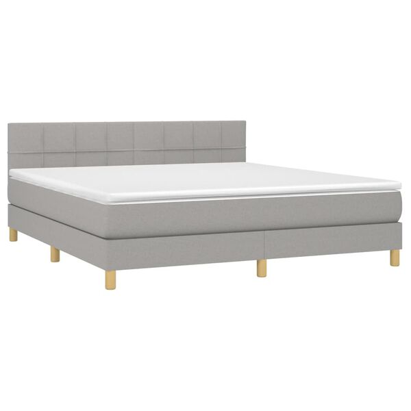 vidaXL Boxspringbett mit Matratze & LED Hellgrau 160x200 cm Stoff