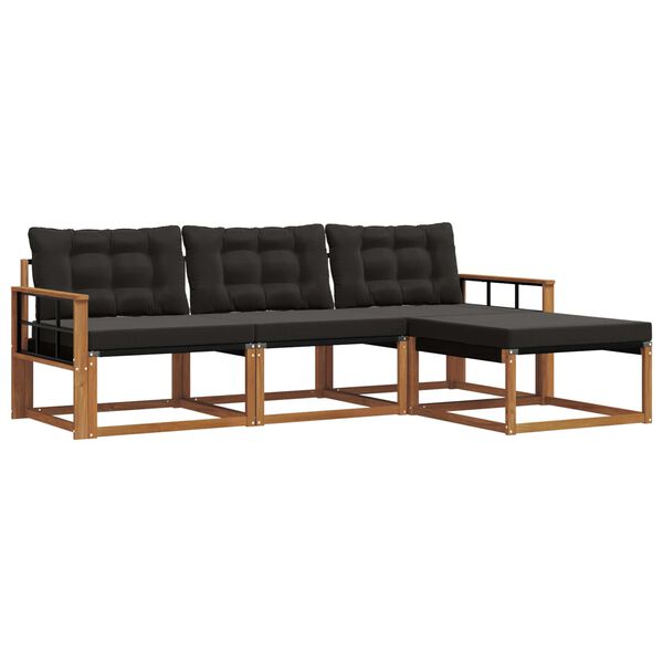 vidaXL Outdoor-Sofagarnitur mit Kissen 4 pcs Nat&uuml;rlich und Schwarz
