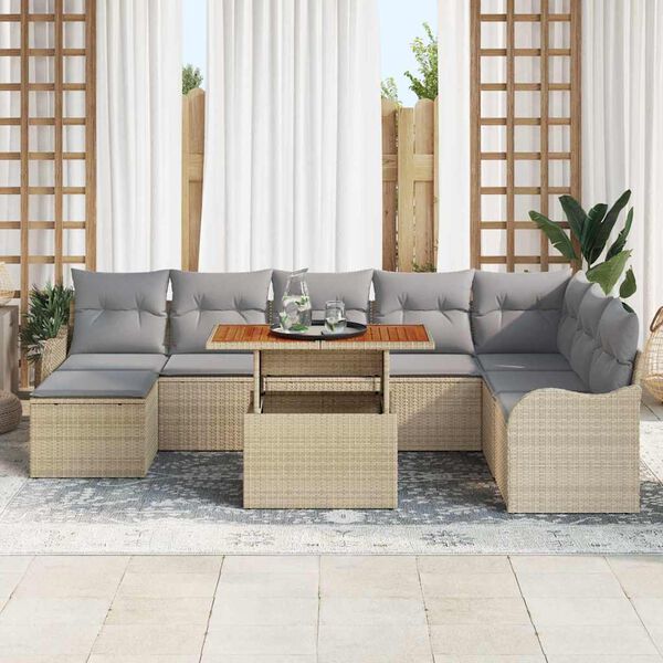 vidaXL Garten-Sofa-Set mit Speicher 9 pcs Beige Poly Rattan