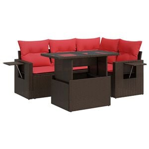 vidaXL 5-tlg. Garten-Sofagarnitur mit Kissen Braun Poly Rattan Akazie
