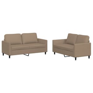 vidaXL 2-tlg. Sofagarnitur mit Kissen Cappuccino-Braun Kunstleder