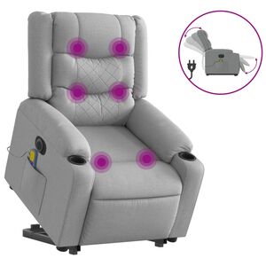 vidaXL Elektrischer Massagesessel mit Aufstehhilfe Hellgrau Stoff