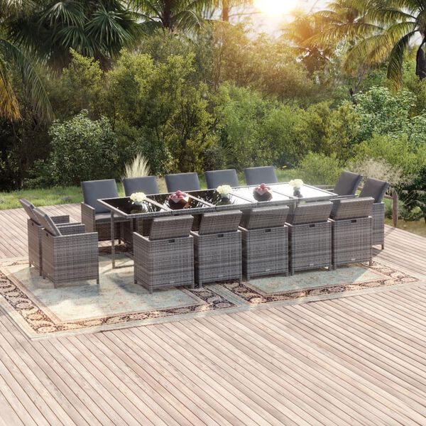 vidaXL 15-tlg. Garten-Essgruppe mit Kissen Poly Rattan Grau