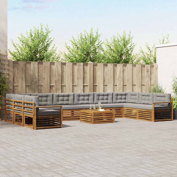vidaXL Sofagarnituren 11 pcs Nat&uuml;rlich und Hellgrau Massivholz Akazie