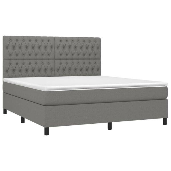 vidaXL Boxspringbett mit Matratze & LED Dunkelgrau 180x200 cm Stoff