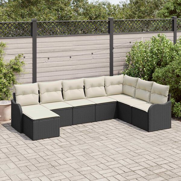 vidaXL Garten-Sofa-Set mit Kissen 8 pcs Schwarz und Wei&szlig; Poly Rattan