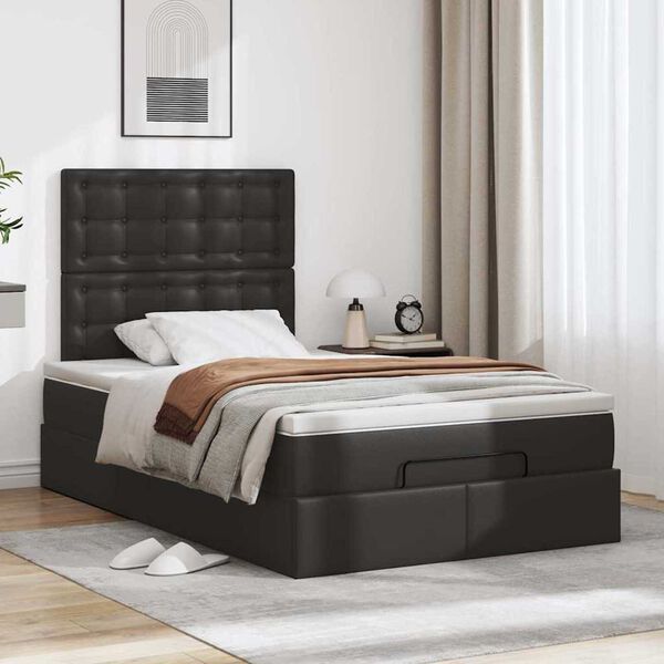 vidaXL Ottoman-Bett mit Matratze Schwarz 120x190 cm Kunstleder