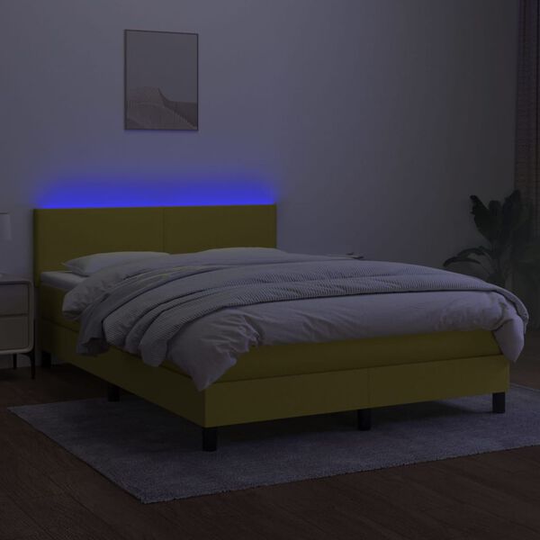 vidaXL Boxspringbett mit Matratze & LED Gr&uuml;n 140x200 cm Stoff