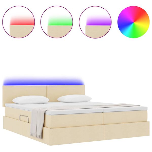 vidaXL Bett mit LED-Lichtleisten mit Kopfteil Creme 180 x 200 cm Stoff