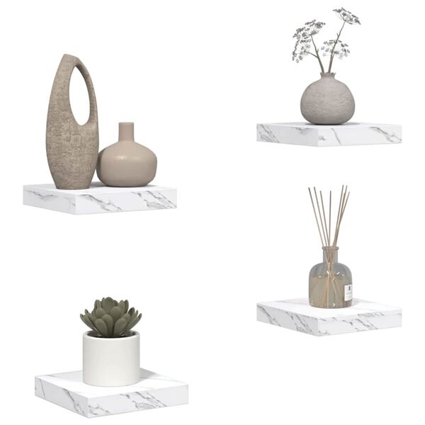 vidaXL Wandregal 4 pcs Wei&szlig; Marmor 23 x 23,5 x 4 cm Holzwerkstoff