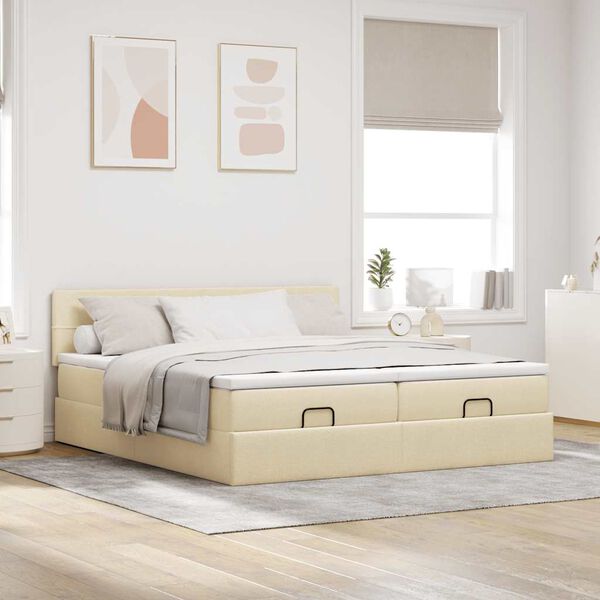 vidaXL Ottoman-Bett mit Matratzen & LEDs Creme 160x200 cm Stoff