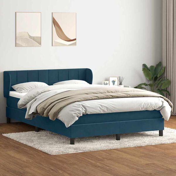 vidaXL Boxspringbett mit Matratze Dunkelblau 160x210 cm Samt