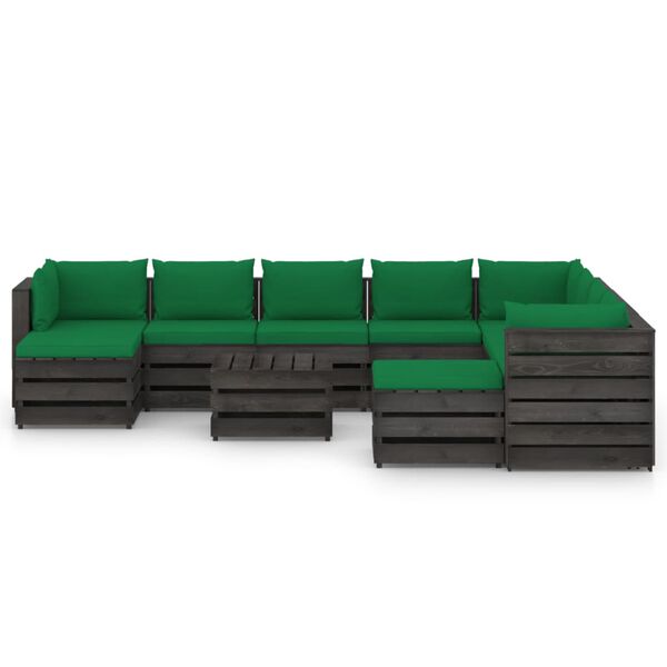 vidaXL 11-tlg. Garten-Lounge-Set mit Kissen Grau Impr&auml;gniertes Holz
