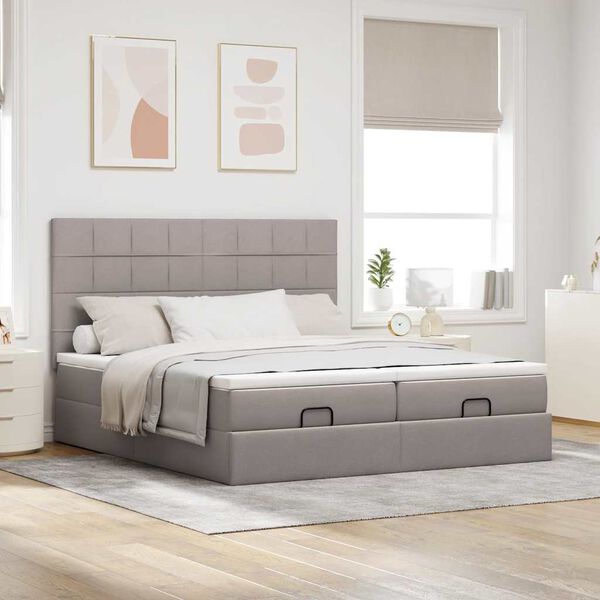 vidaXL Ottoman-Bett mit Matratzen Taupe 180x200 cm Stoff