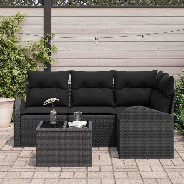 vidaXL Gartensofa-set mit Kissen 5 pcs Schwarz Poly-Rattan