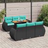 vidaXL 7-tlg. Garten-Sofagarnitur mit Kissen Schwarz Poly Rattan