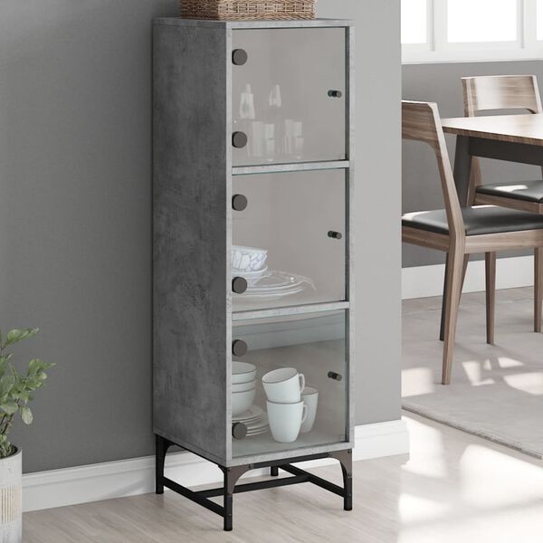 vidaXL Highboard mit Glast&uuml;ren Betongrau 35x37x120 cm