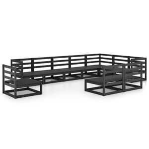 vidaXL 10-tlg. Garten-Lounge-Set Schwarz Massivholz Kiefer