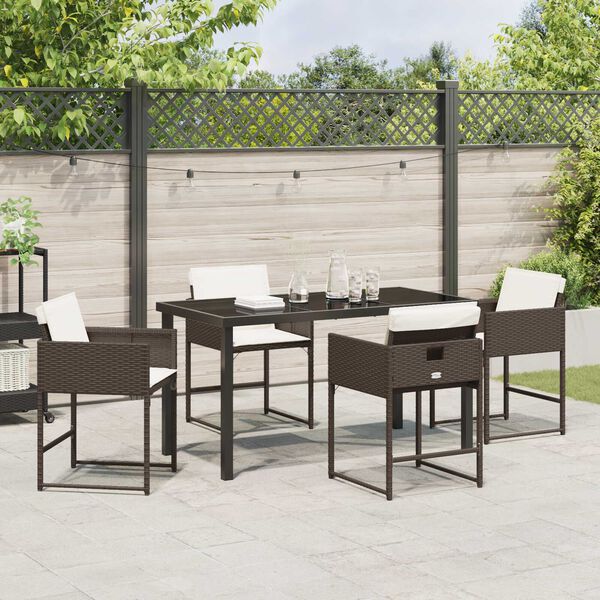 vidaXL Garten Essgruppe mit Kissen 5 pcs Braun Poly-Rattan