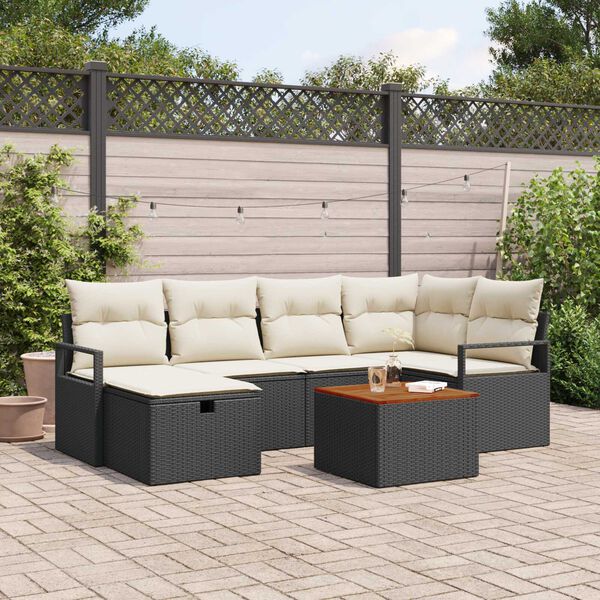 vidaXL Garten-Sofa-Set mit Kissen 7 pcs Schwarz Poly Rattan
