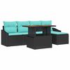 vidaXL Gartensofa-set 6 stk. Schwarz und T&uuml;rkis Poly-Rattan