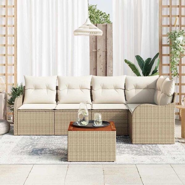 vidaXL Gartensofa-set mit Kissen 6 pcs Beige Poly-Rattan