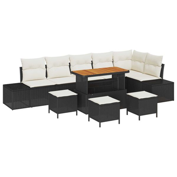 vidaXL Gartensofa-set mit Kissen 10 pcs Schwarz Poly Rattan