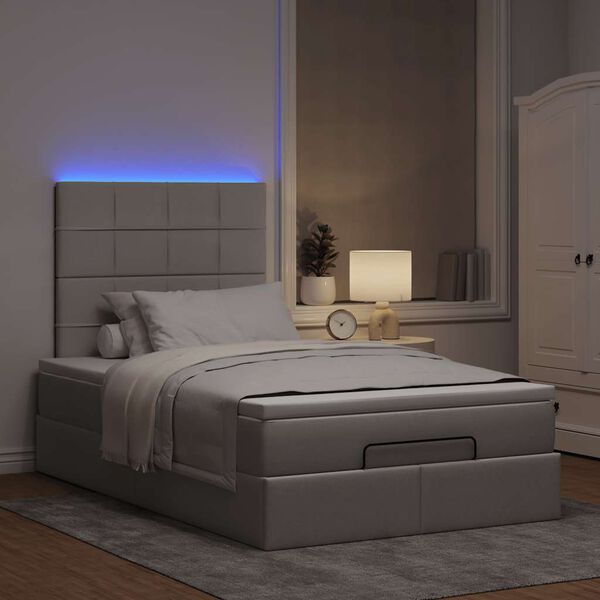 vidaXL Ottoman-Bett mit Matratze & LEDs Taupe 120x200 cm Stoff