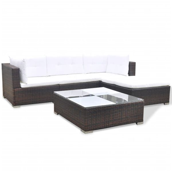 vidaXL 5-tlg. Garten-Lounge-Set mit Kissen Poly Rattan Braun