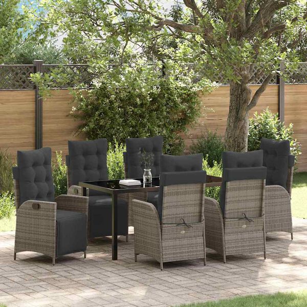vidaXL Garten Essgruppe mit Kissen 7 pcs Grau Poly-Rattan