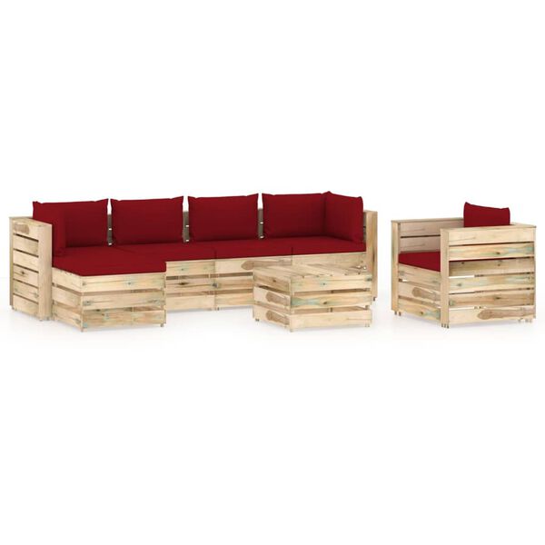 vidaXL 7-tlg. Garten-Lounge-Set mit Kissen Gr&uuml;n Impr&auml;gniertes Holz