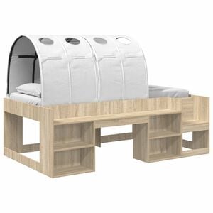 vidaXL Bettgestell mit Tunnel mit Regal 3 stk. Sonoma-Eiche und Wei&szlig;