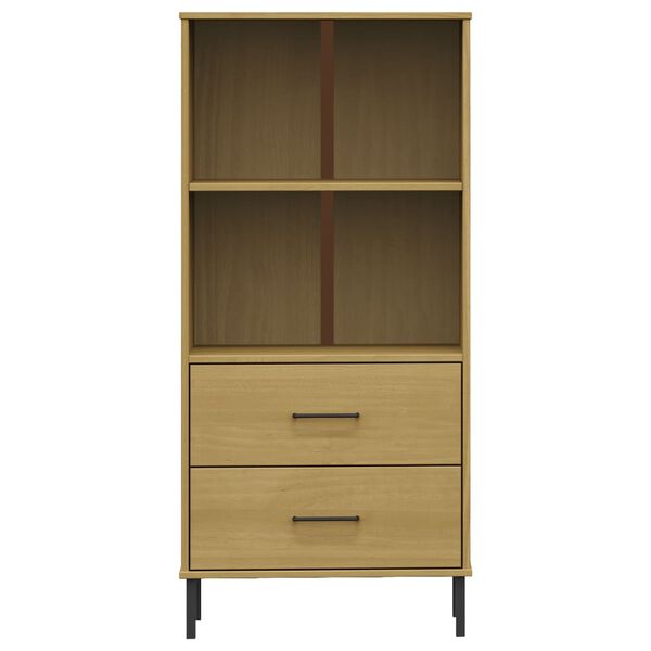 vidaXL B&uuml;cherregal OSLO 2 Schubladen Braun 60x35x128,5 cm Massivholz