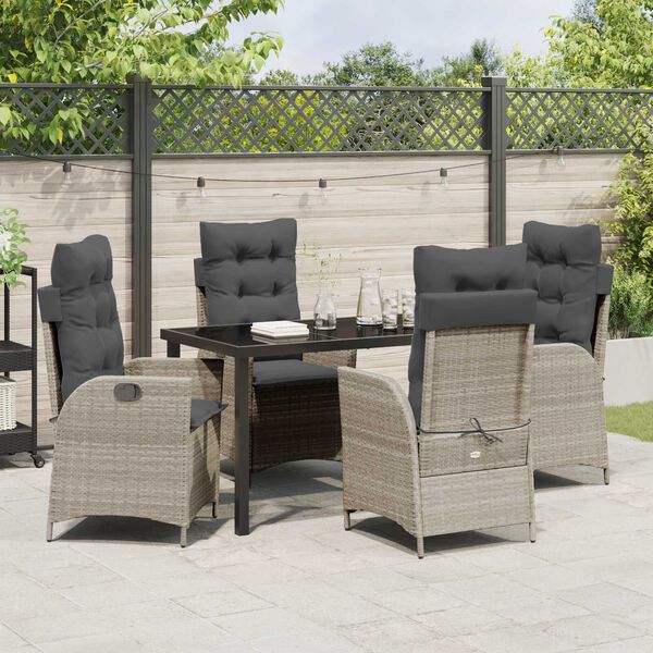 vidaXL Garten Essgruppe mit Kissen 5 pcs Hellgrau Poly-Rattan